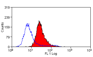 ABCA1 FITC Bio-Rad antibody anti target:Mouse host:Rat isotype:IgG1 clone:3A1-891.3 Staining of pCPT-cAMP stimulated RAW264.7 cells with Rat anti Mouse ABCA (MCA2878)